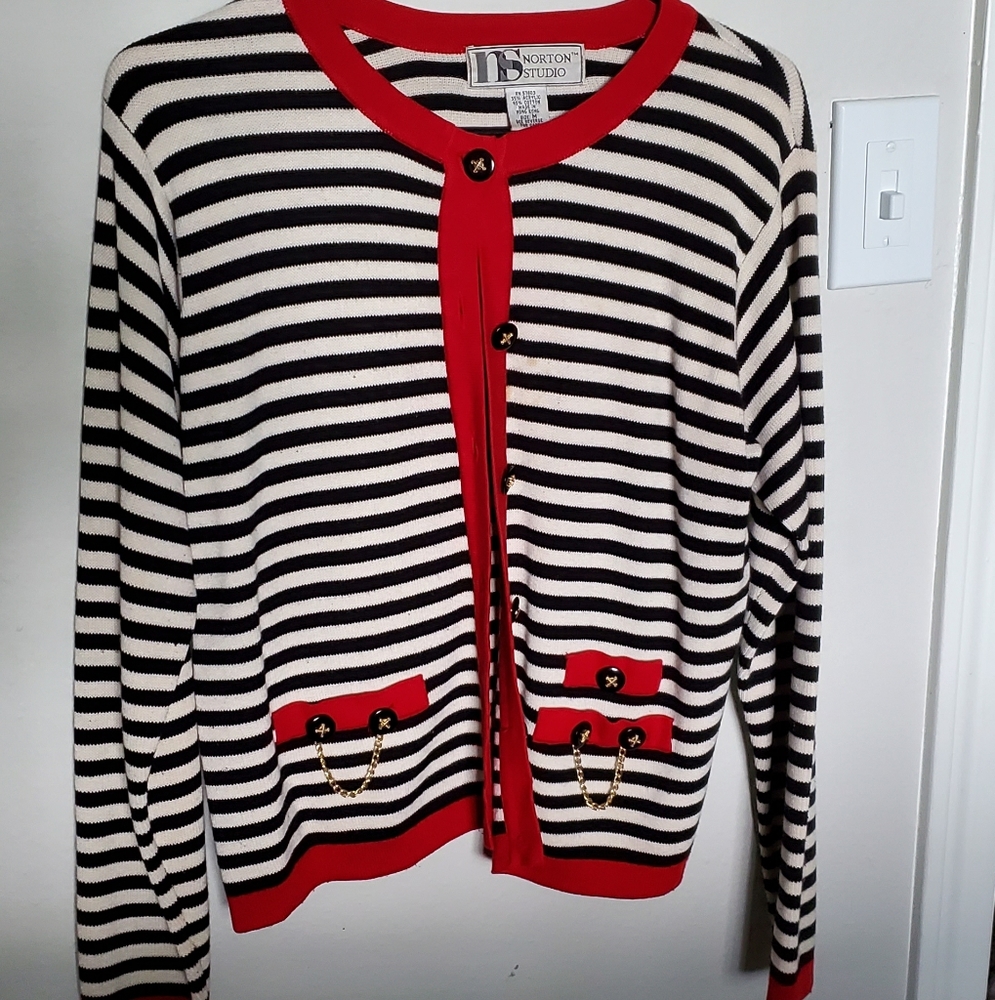 Norton Studio, Medium, striped cardigan
